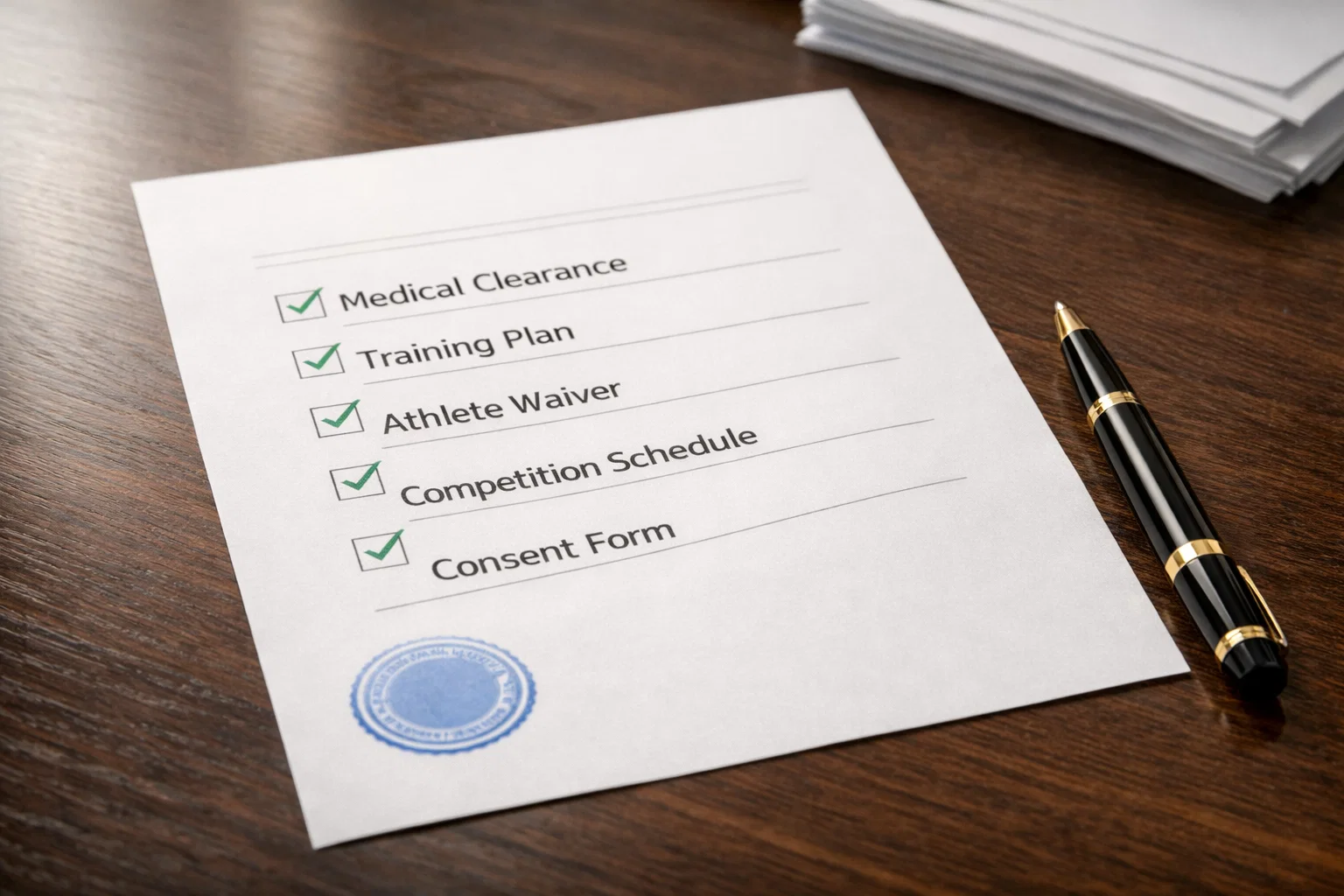 Lista di controllo con spunta verde su documento ufficiale