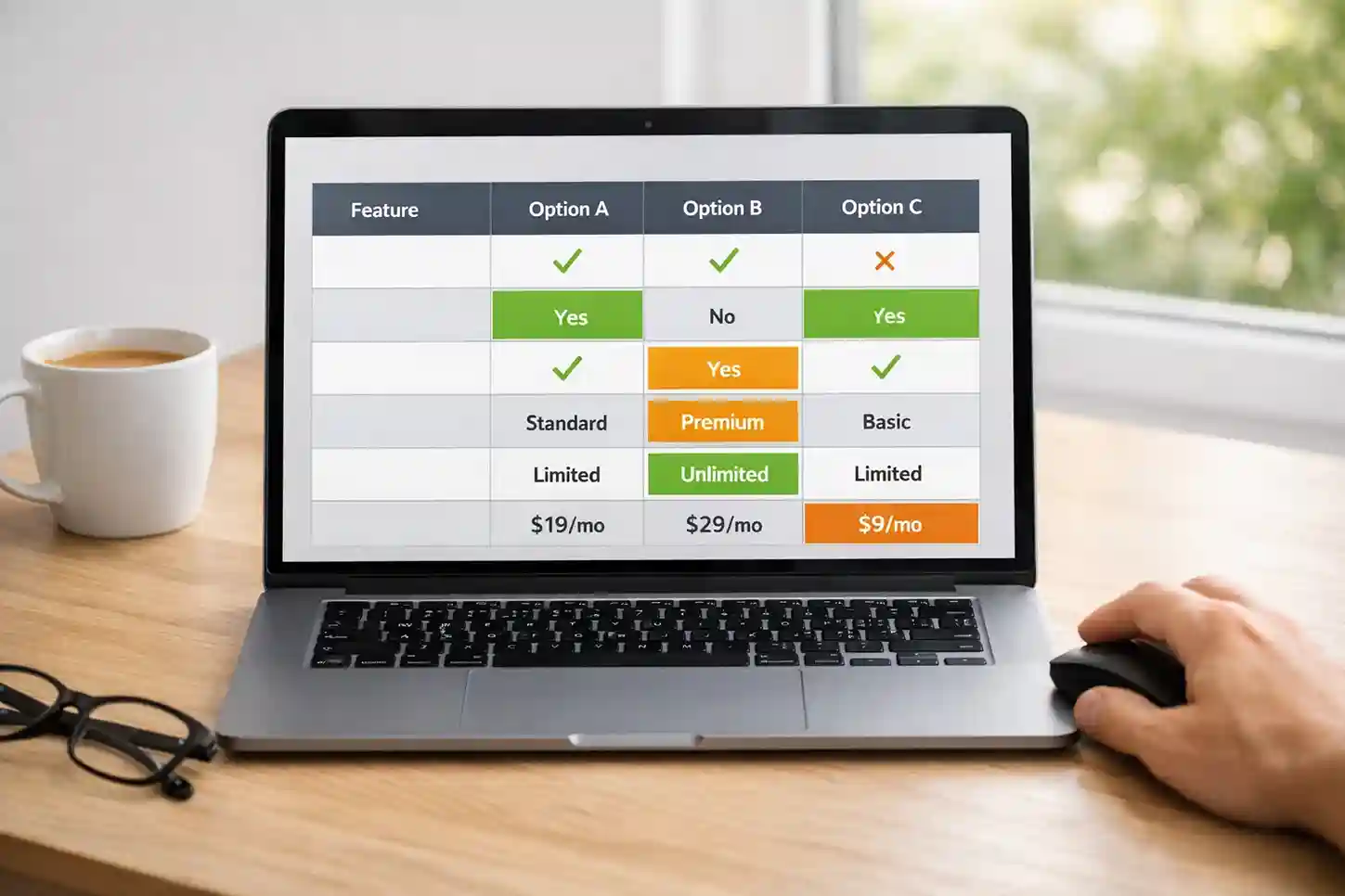 Schermo di laptop con tabella comparativa di promozioni