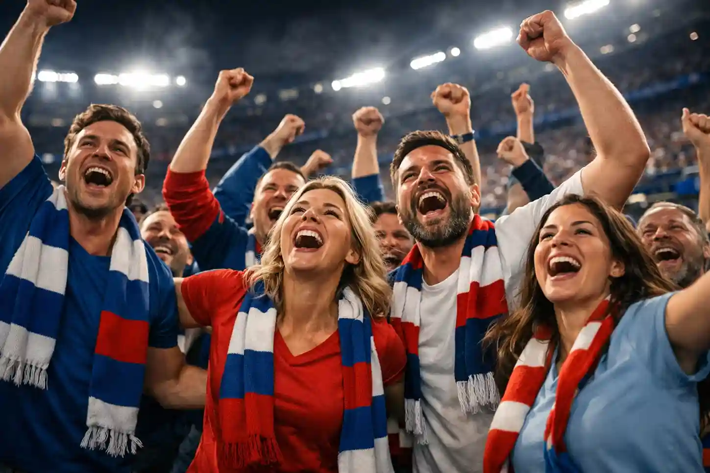 Tifosi di calcio che esultano allo stadio durante una partita