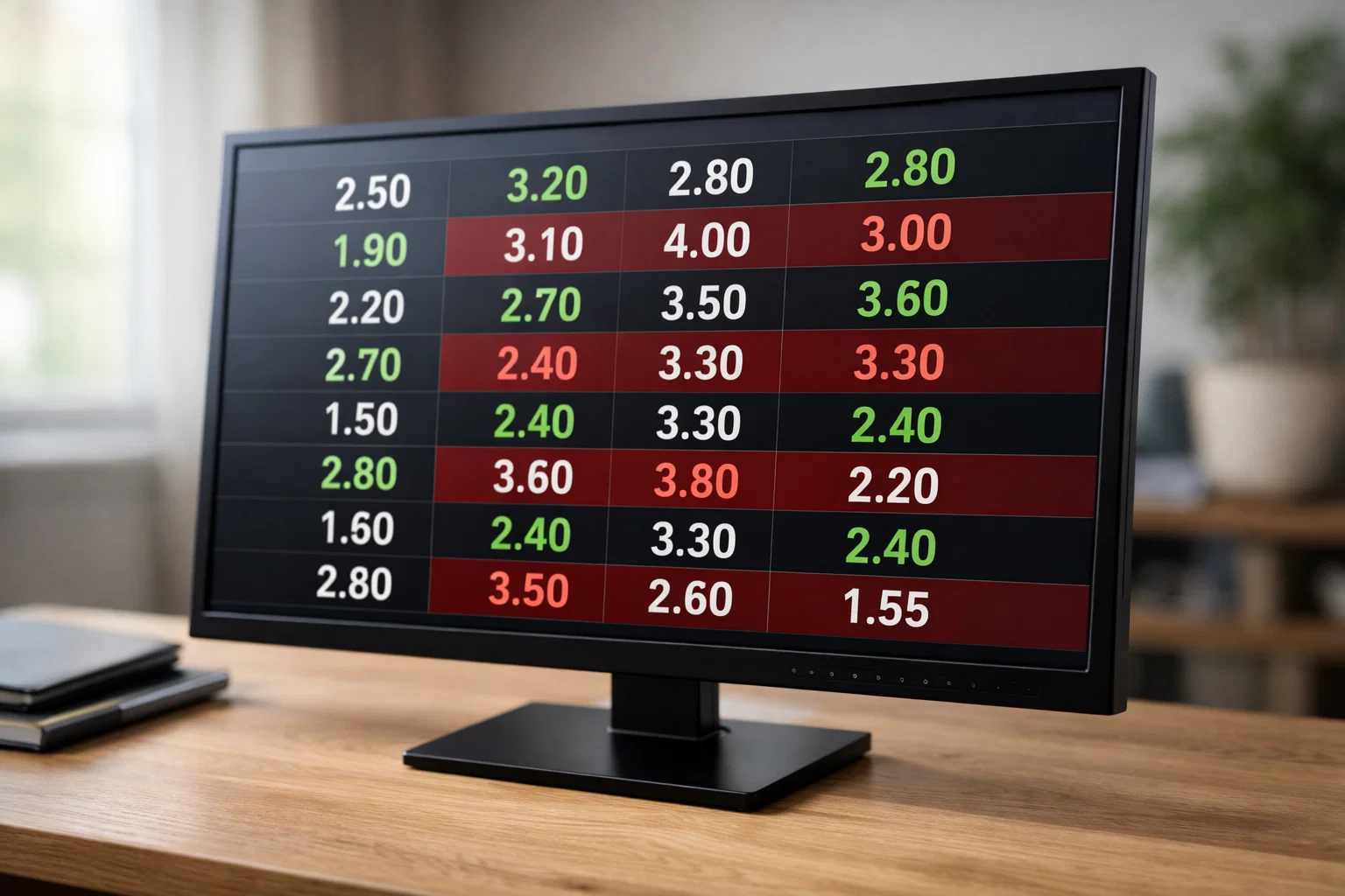 Schermo con numeri e quote che rappresentano scommesse calcio