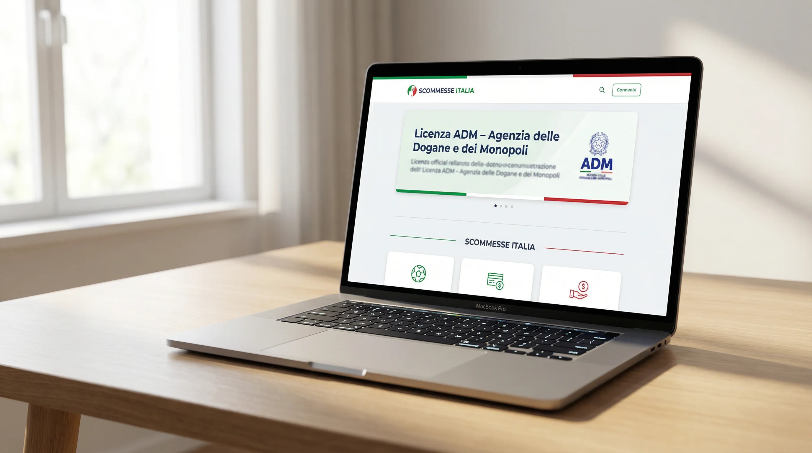 Schermo di computer che mostra un sito di scommesse con il logo ADM in evidenza