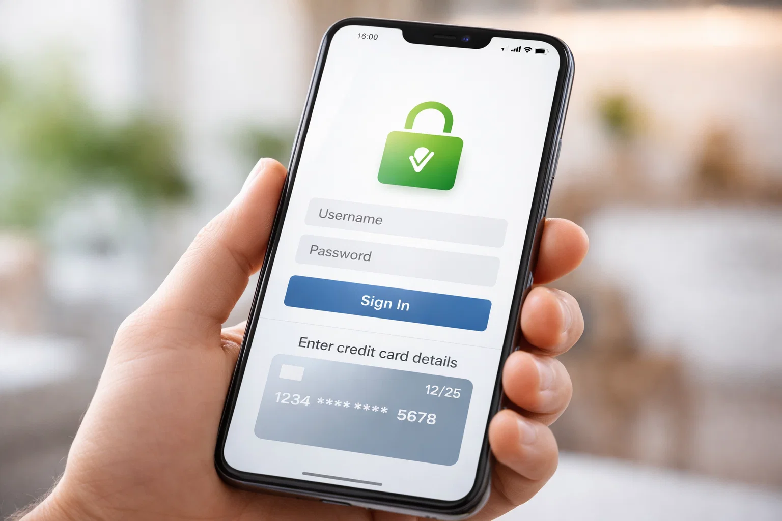 Smartphone con schermata di pagamento sicuro e lucchetto