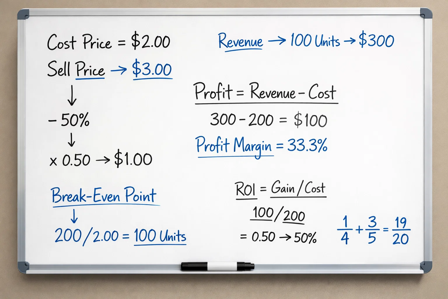 Lavagna con formule matematiche e percentuali