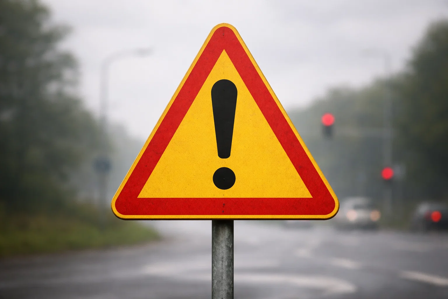 Segnale di avvertimento rosso con punto esclamativo