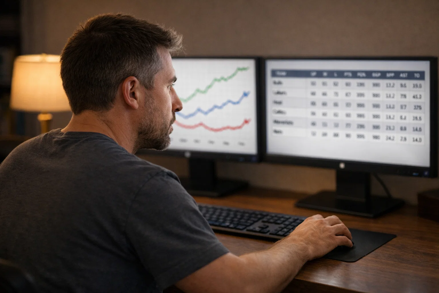 Persona che analizza dati su monitor con grafici
